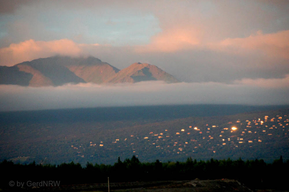Chugach Mountains - Late evening view from Moose Garden B&B, Anchorage, USA