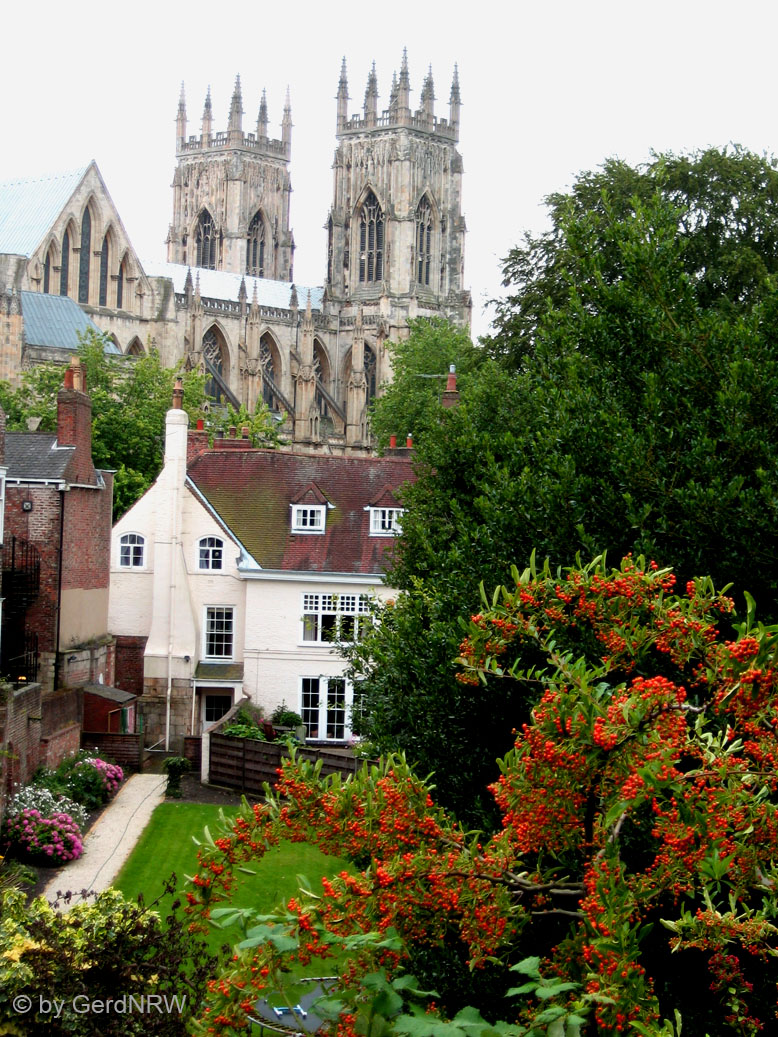York Minster seen from the City Walls, York, Yorkshire, UK