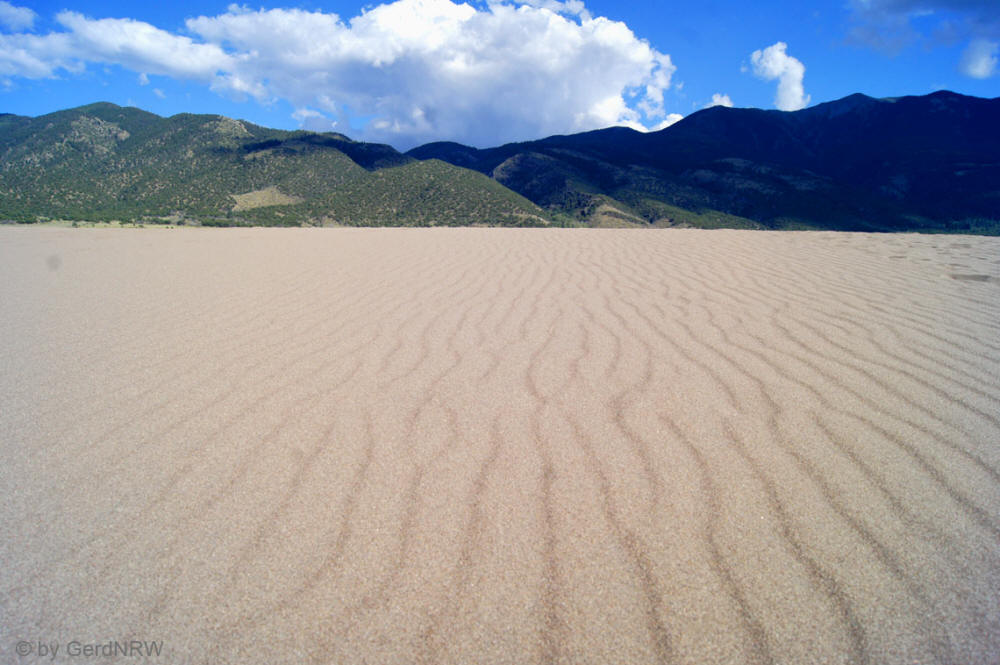 Close view of Great Sand Dunes and Sangro de Cristo Range, Great Sand Dunes National Park, Colorado - USA